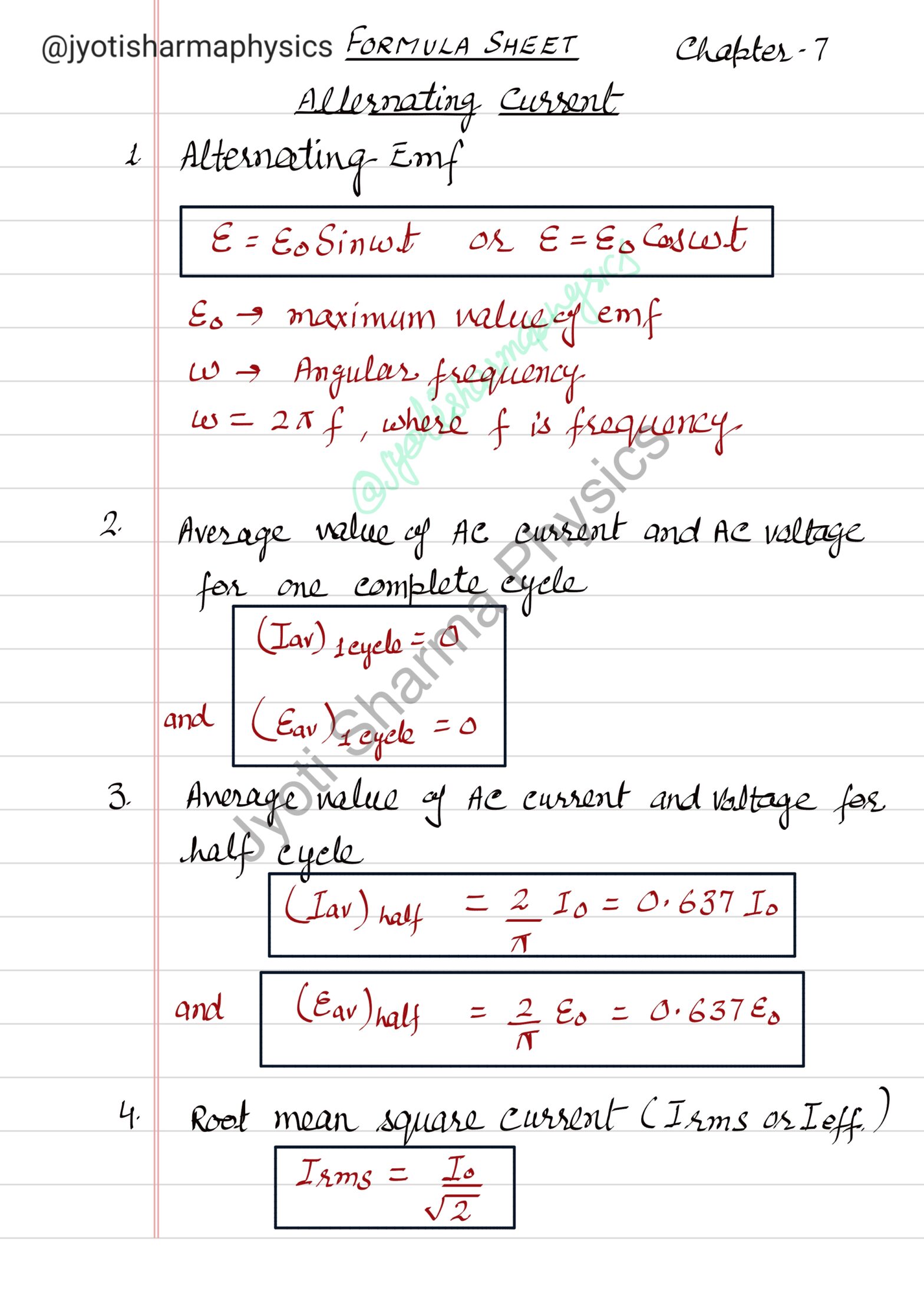 Alternative current-Formula Sheet – Jyoti Sharma Physics